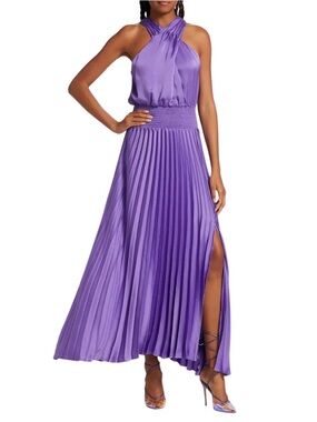 Ramy Brook purple Arina pleated halter dress size 10